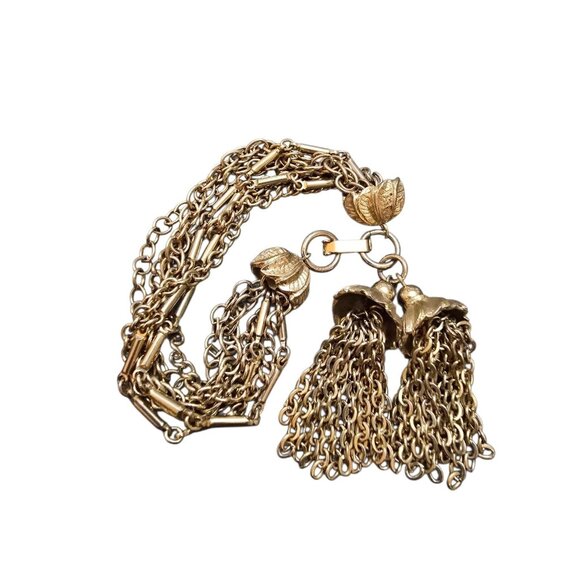 Vintage Unsigned Multi Chain Double Tassel Bracelet (A8721) - Picture 2 of 4